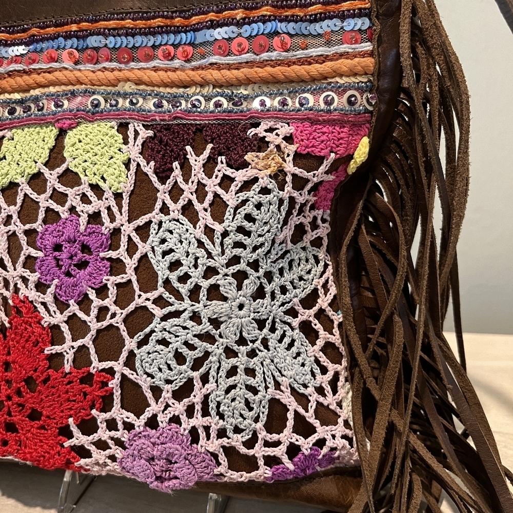 Streets Ahead Crochet, Bead & Italian Leather Boho Crossbody Made… - Picture 3 of 15